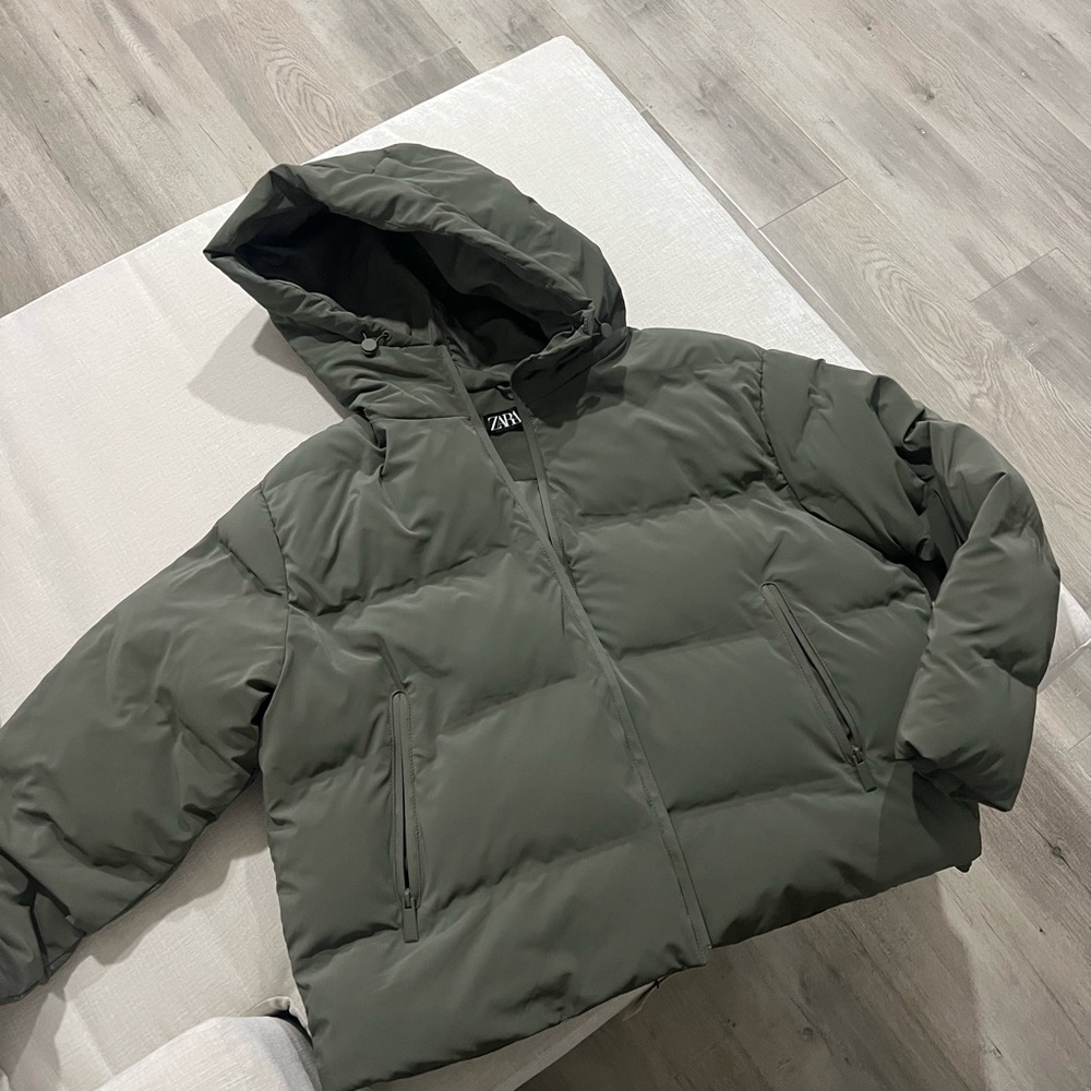 Zara Olive Green Puffer Jacket